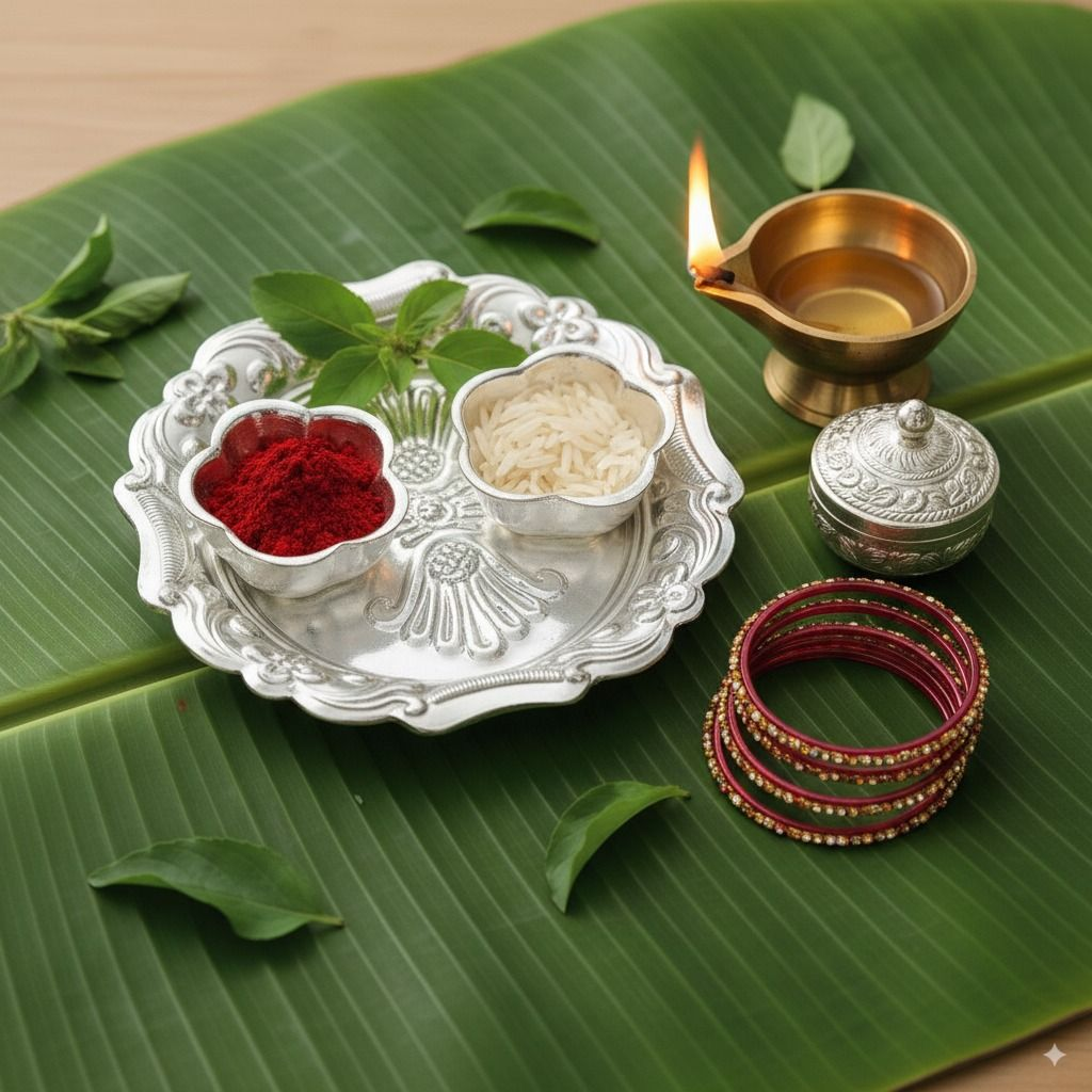 Traditional silver pooja collection